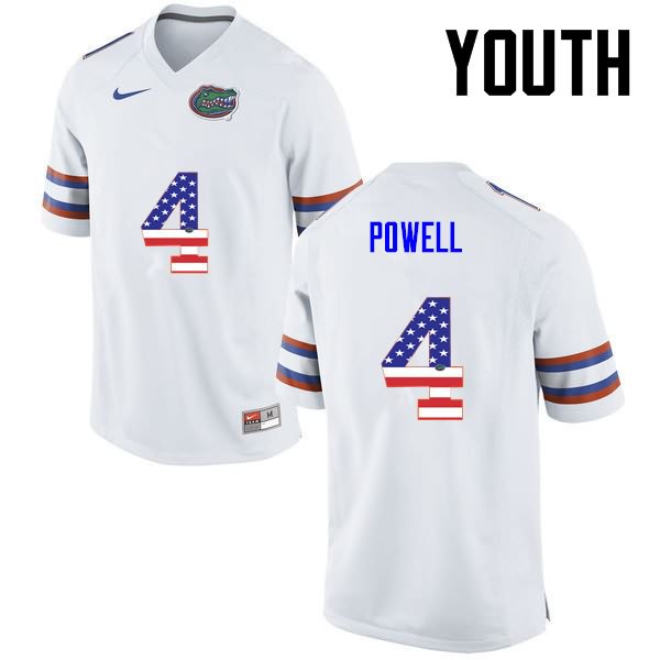 Youth NCAA Florida Gators Brandon Powell #4 Stitched Authentic USA Flag Fashion Nike White College Football Jersey BAG0365SN